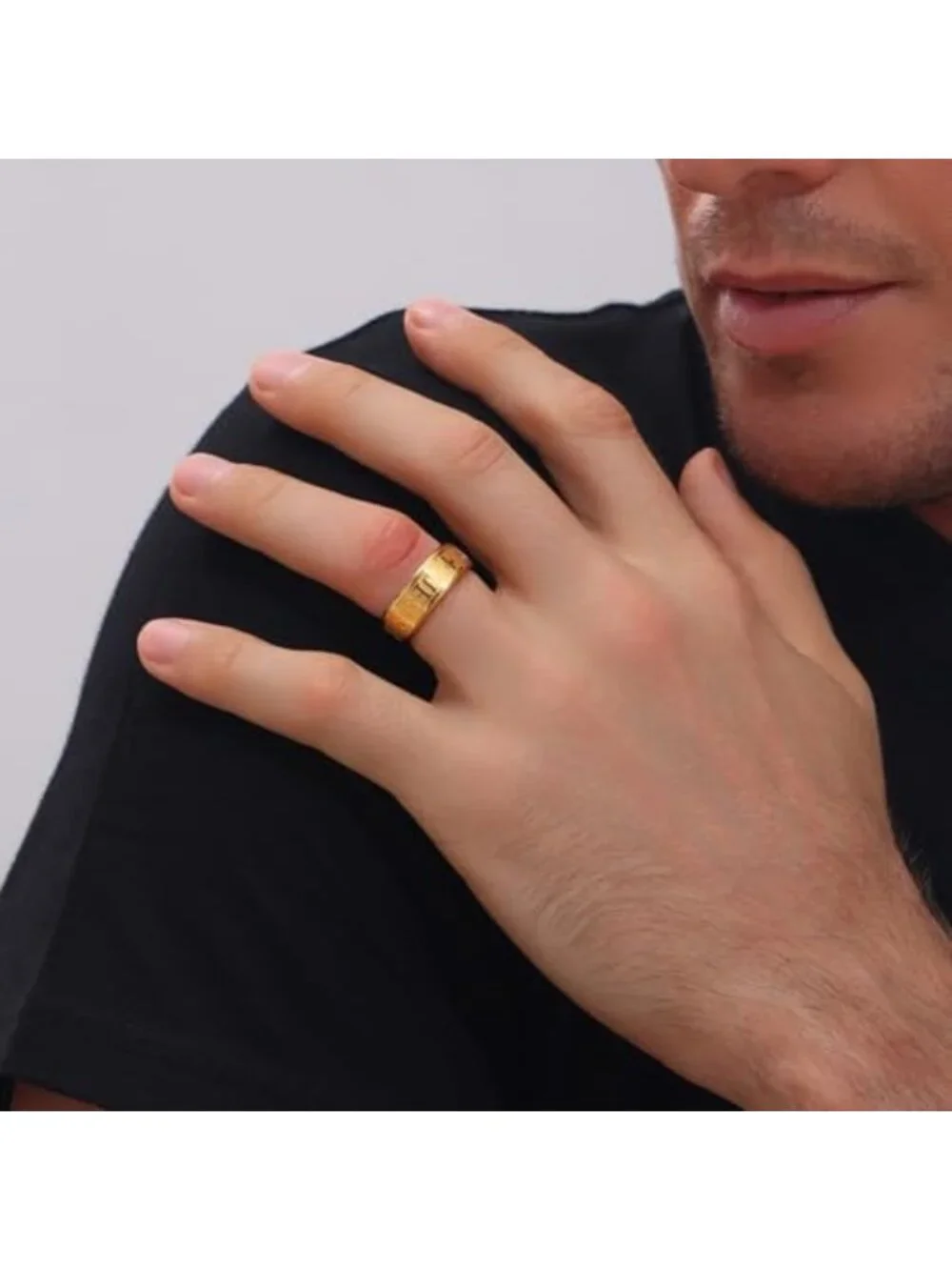 8mm Silver Black Gold Cross Ring - Engraved Lord's Prayer Christian Jewelry